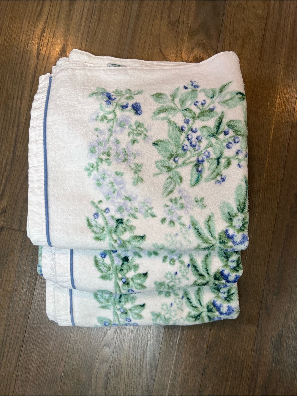 3 Laura Ashley Bramble Berry Bath Towels Blue Green Vines Vintage USA Made